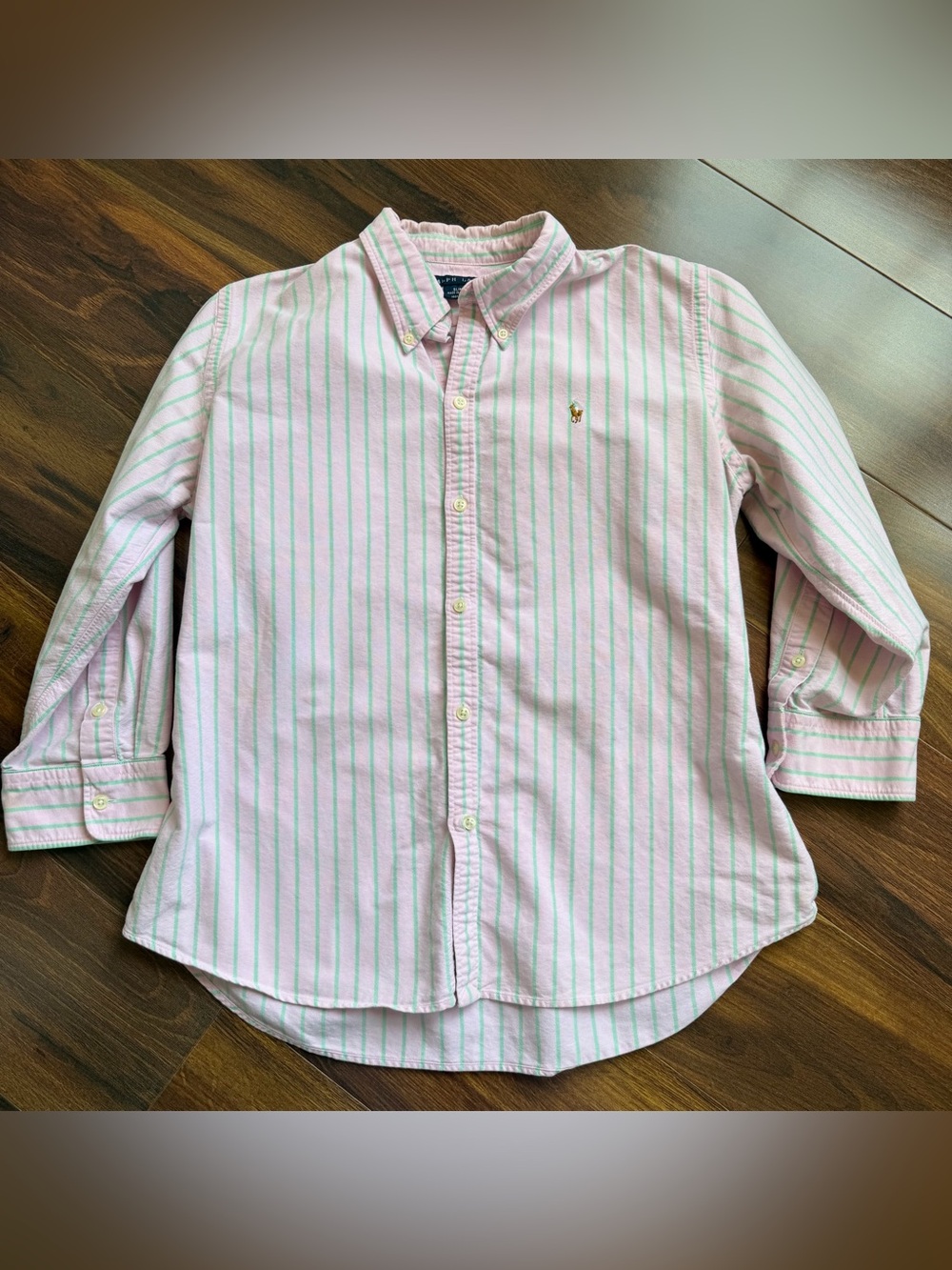 VTG Ralph Lauren Slim Fit Oxford Cotton 3/4 Sleeve Striped Button Down S/M